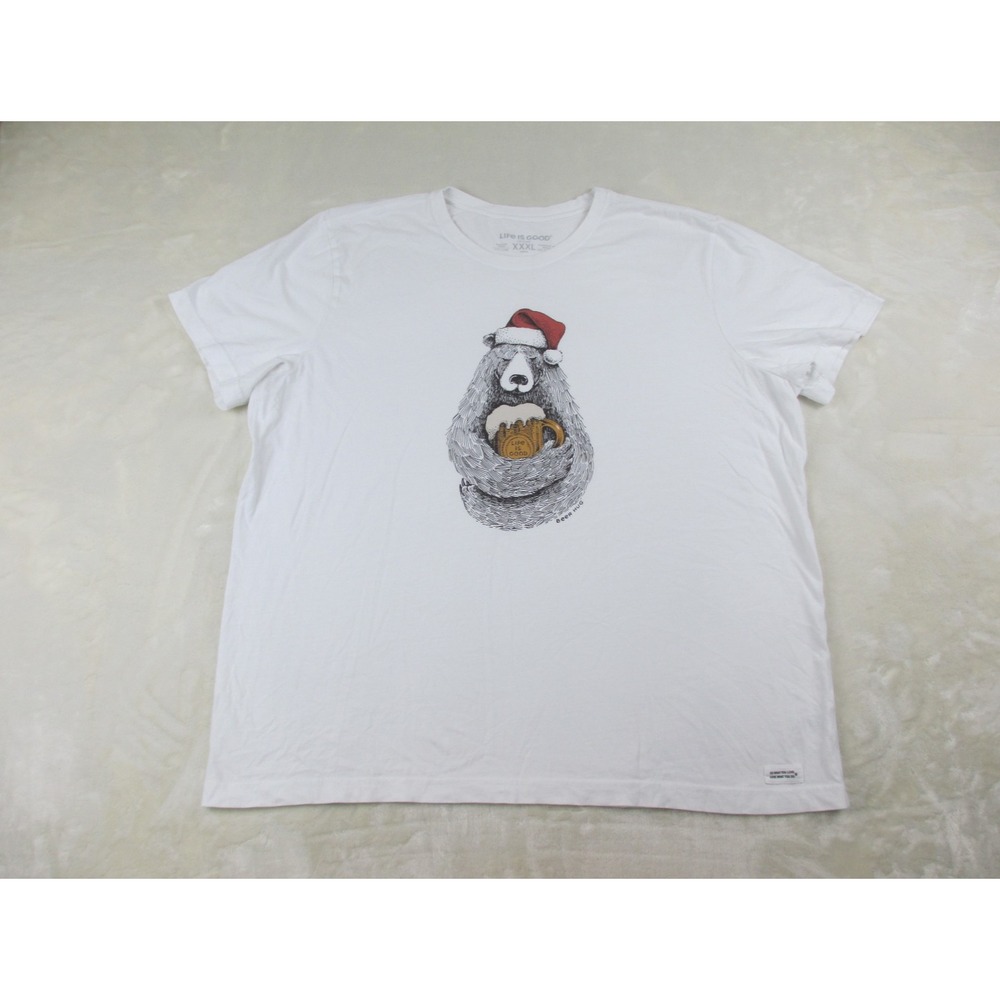 Life Is Good Shirt Mens 3XL XXXL White Beer Hug Bear Cotton Crusher